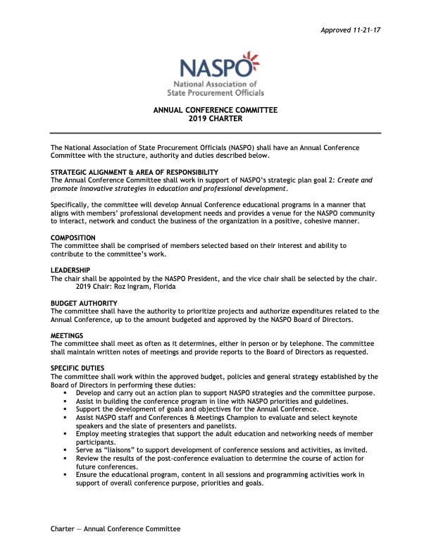 Conference and Events Committee Charter